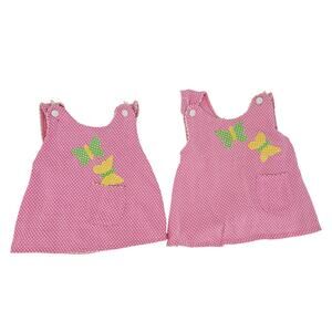 Vintage Carter's Pink Dotted Butterfly Overall Bib Dress Shortalls Baby 18 4032